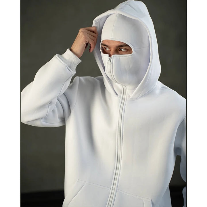 Casaco com Balaclava e Chapéu, ideal para clima frio, tecido grosso